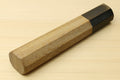Gyuto chef knife handle with ebony bolster and ambrosia wood grip, side view