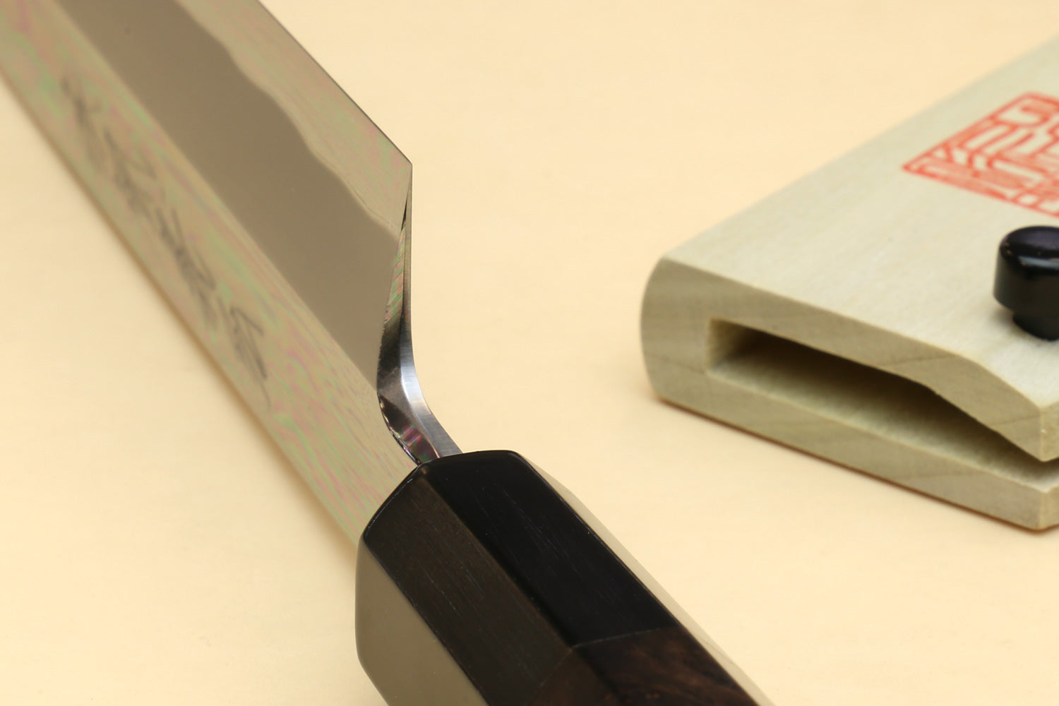 Japanese sushi sashimi knife heel and ebony handle, mirror-polished blade edge
