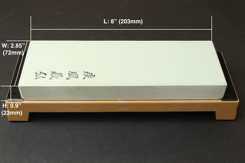 10,000-grit whetstone dimensions: 8 in (203 mm) L, 2.85 in (72 mm) W