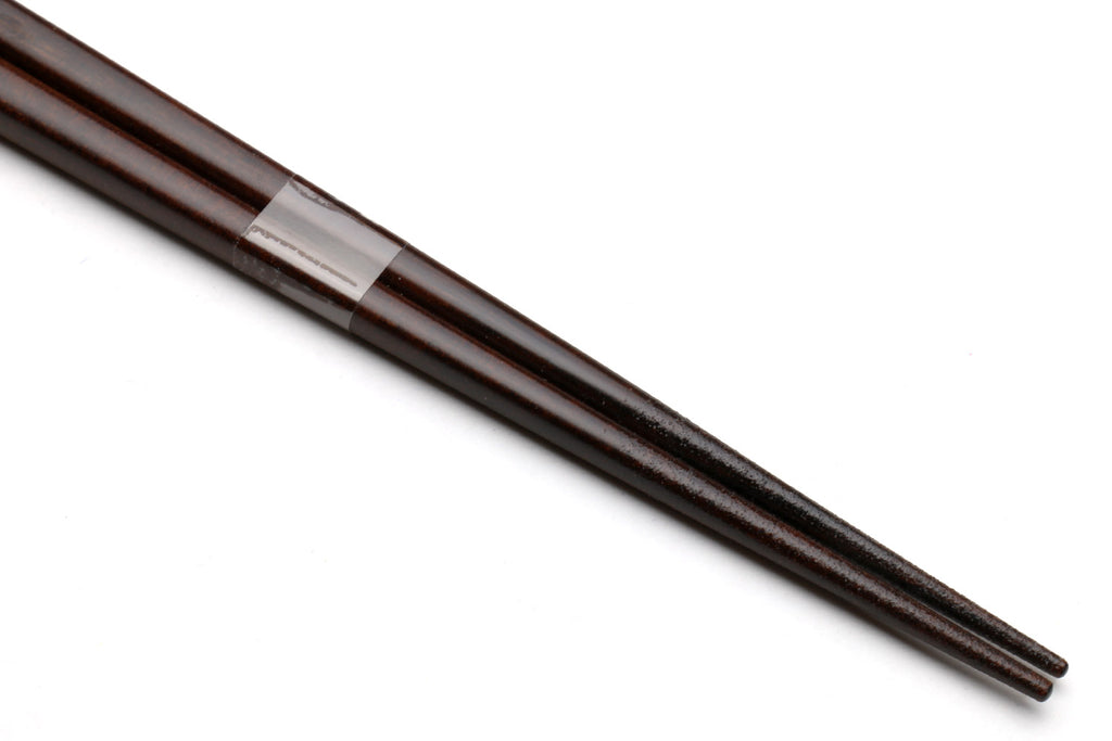 Lacquered dark wood chopsticks with silver grip band