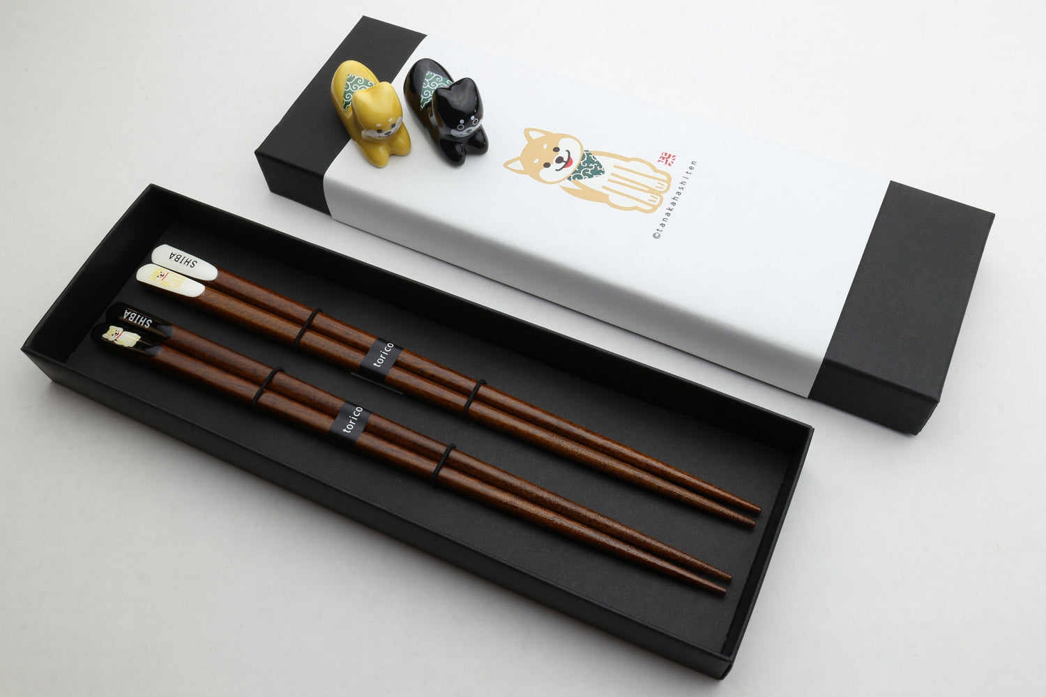 Chopsticks set in gift box with twin pair and shiba inu end caps