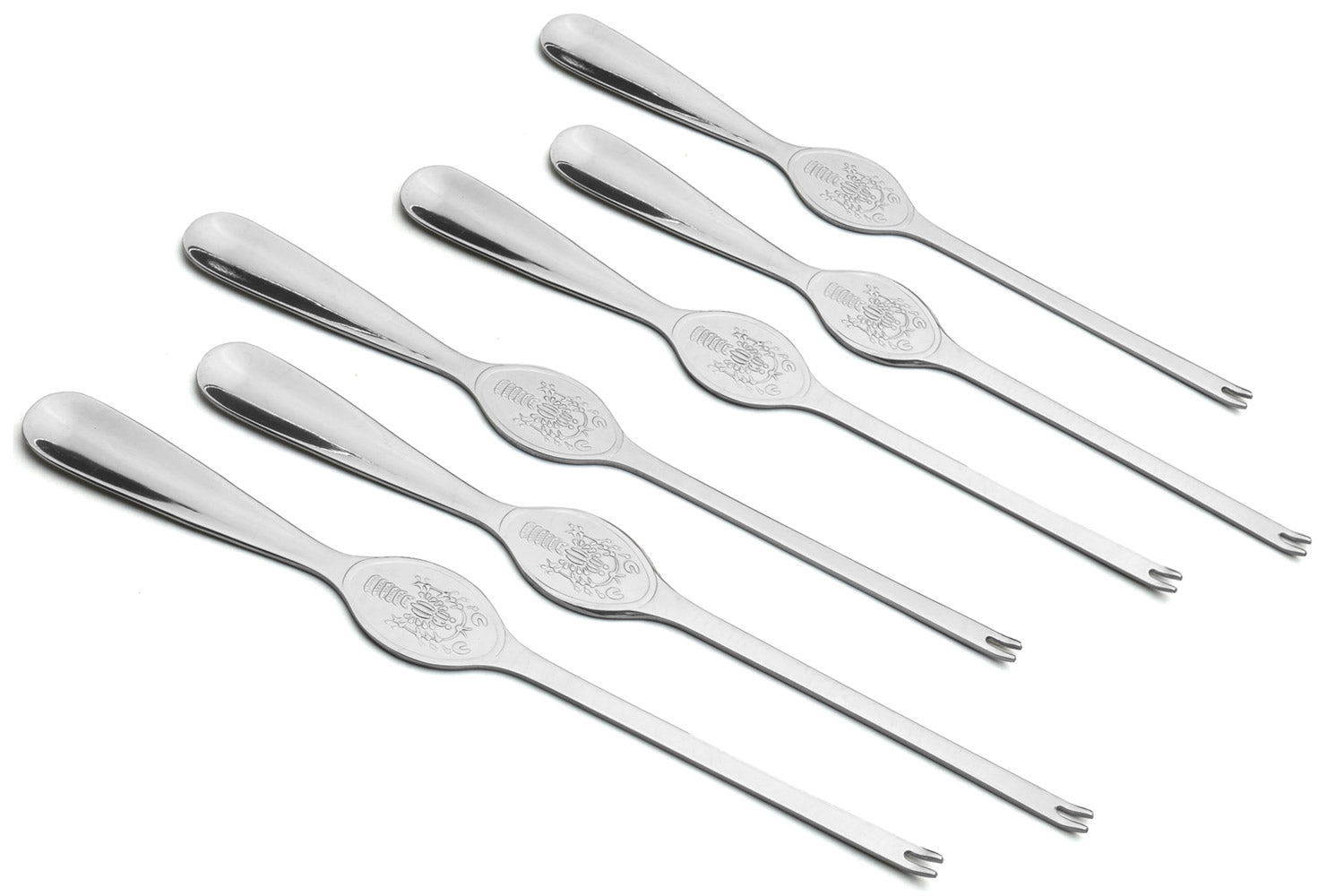 Six stainless crab & lobster spoons, 7.75 in, each with engraved oval bowl