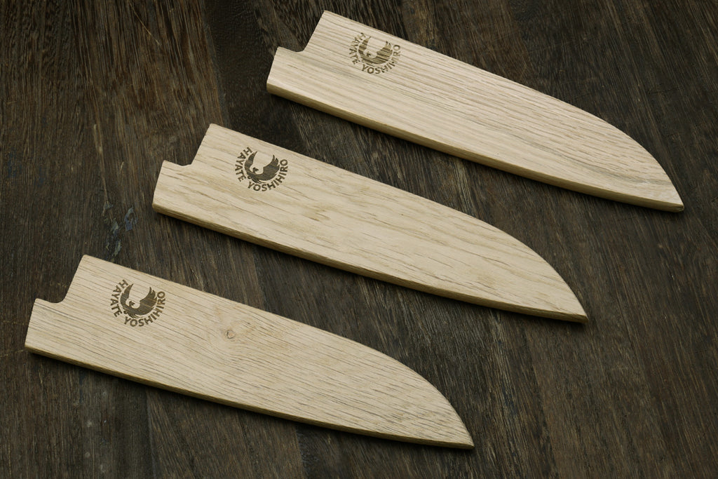 Set of oak wood saya blade protector covers with Yoshihiro logo stamps
