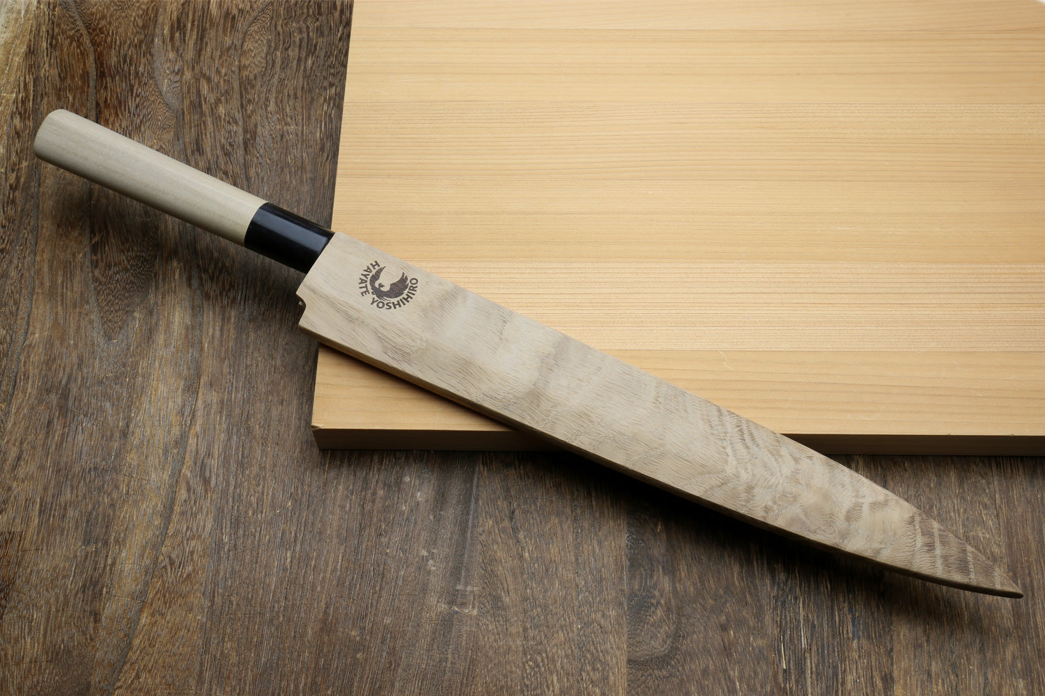 Yoshihiro magnetic oak saya cover, oak sheath with magnetic cutout for blade