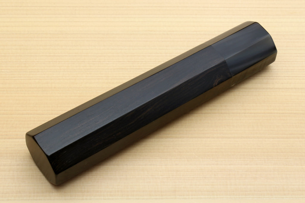 Ebony knife handle with dark horn bolster, rectangular block shape