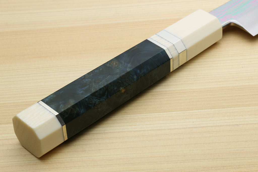 Yanagi knife handle with dark grip panels and ivory bolster