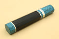 Turquoise-blue knife handle with long black section and white double stripes
