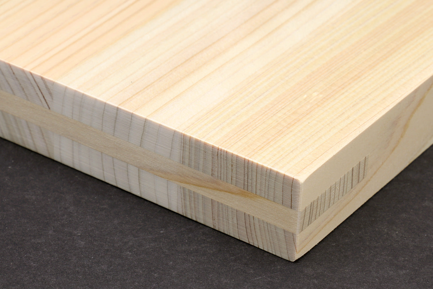 Japanese cypress cutting board with end-grain border and Yoshihiro logo
