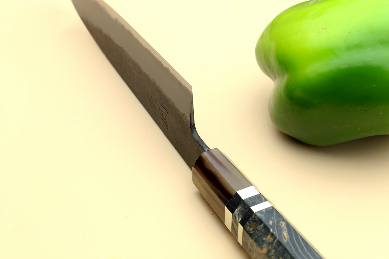 Petty utility knife with blue steel blade and wood handle