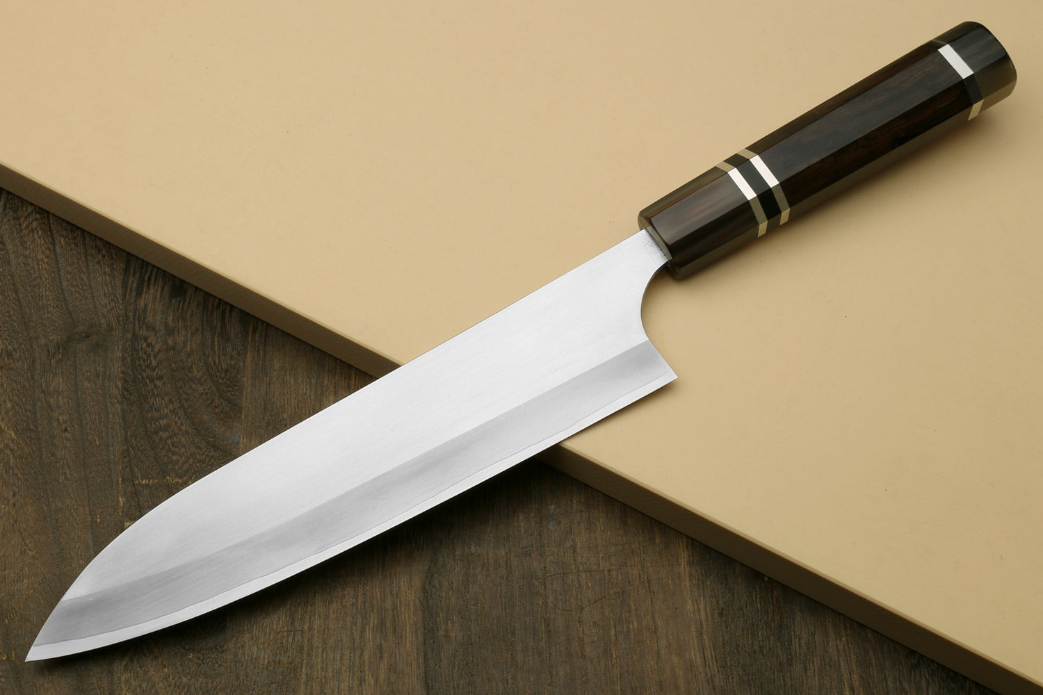 Chef knife with white saya cover and dark ebony handle