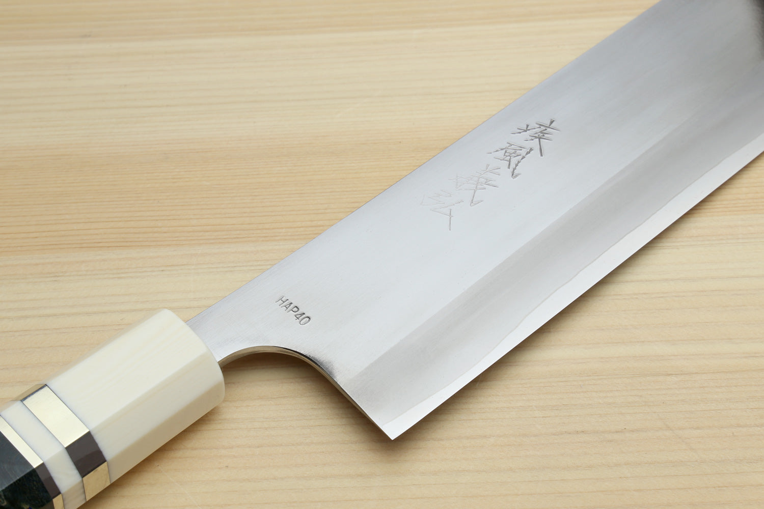 Nakiri vegetable chef knife with silver blade and ivory bolster