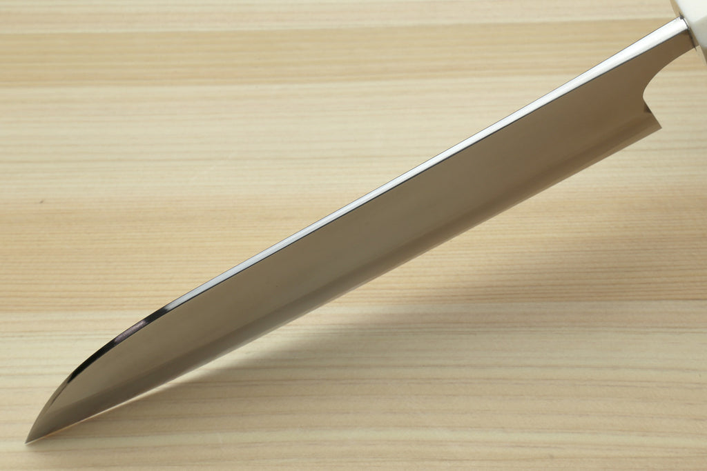 Santoku chef's knife curved edge and reflective blade