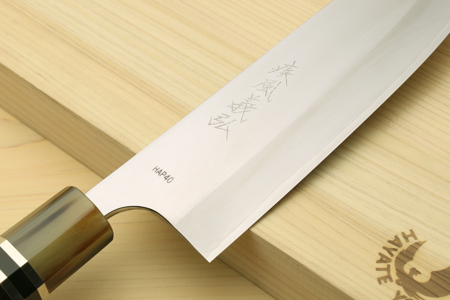 Santoku chef knife with HAP40 stainless blade and ebony octagonal handle, triple rings
