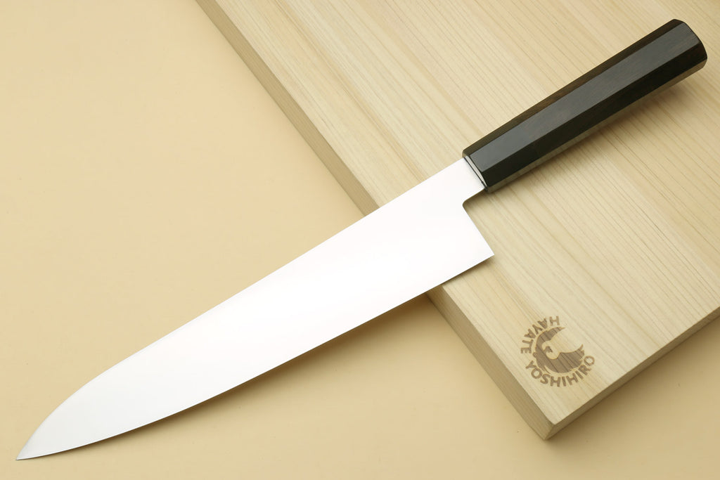 Chef knife with ice-hardened stainless blade and ebony handle, 9.5 in