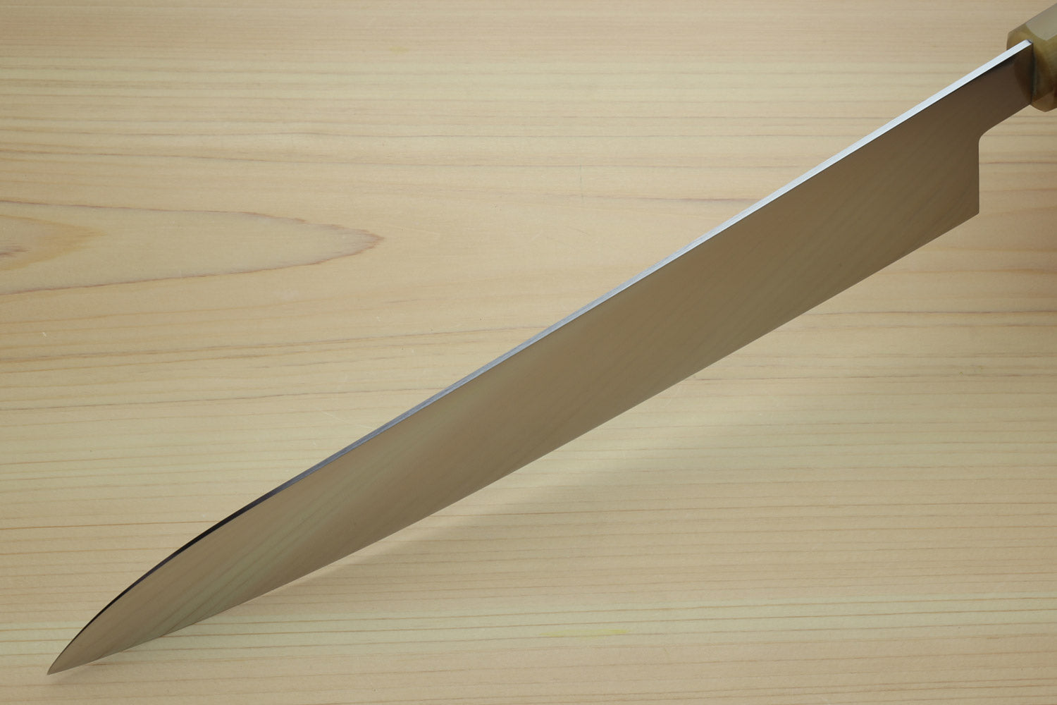 Gyuto chef knife blade with fine edge, stainless steel finish