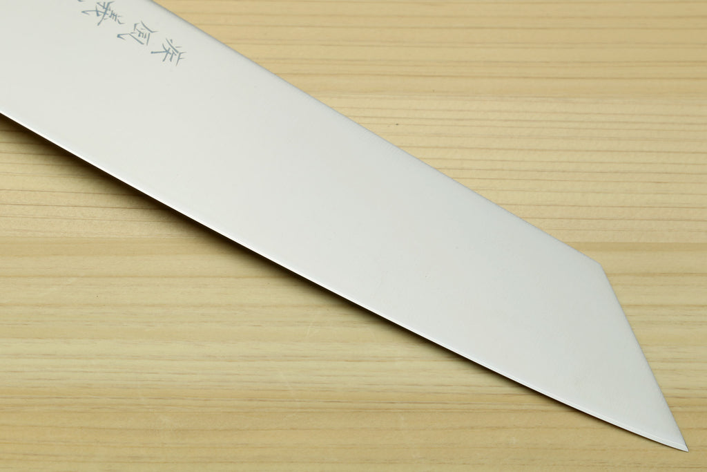 Kiritsuke chef knife with long pointed stainless blade and sharp edge