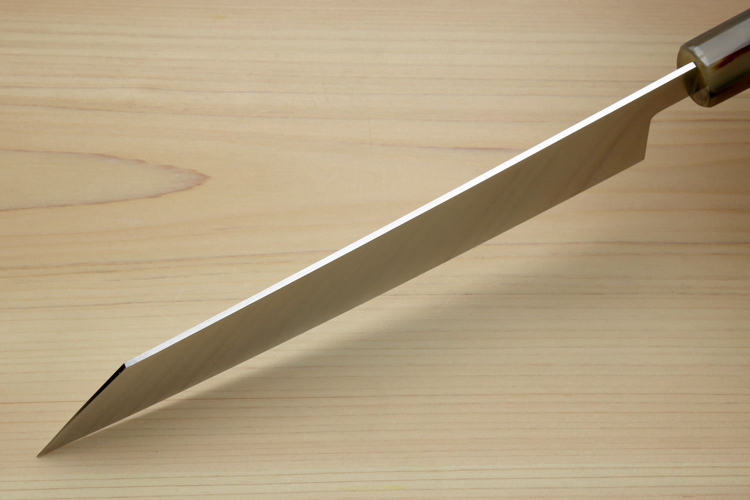 Kiritsuke chef knife with long stainless blade and ocean blue handle
