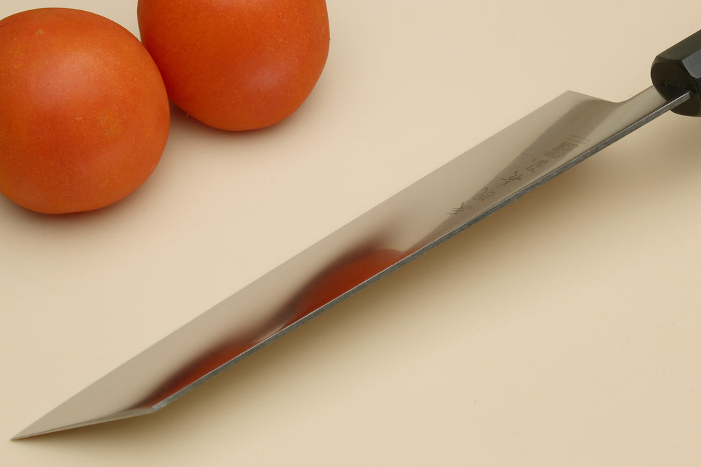 Kiritsuke chef knife with stainless blade and dark rosewood handle
