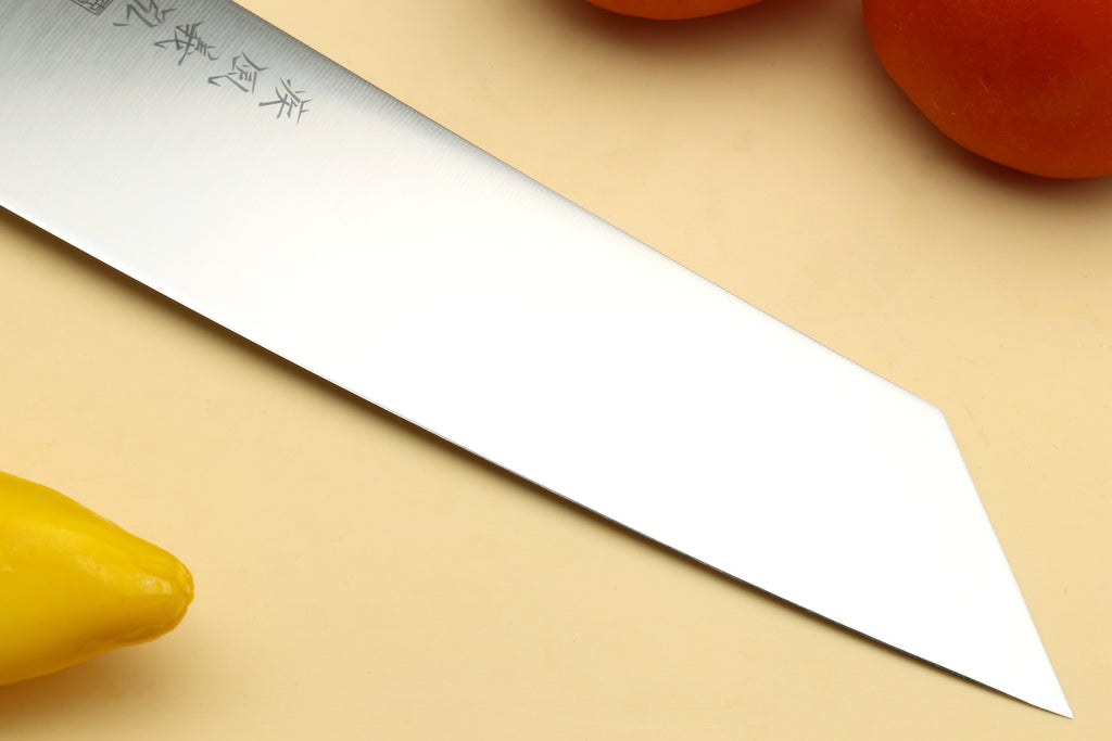 Kiritsuke chef knife blade tip, stainless steel edge