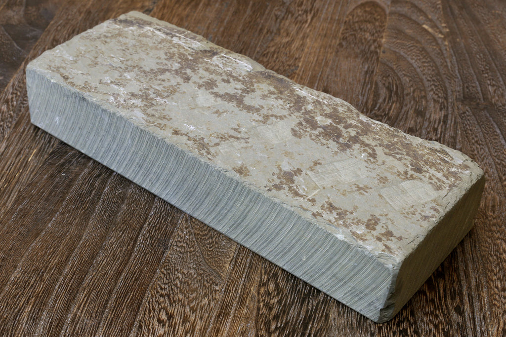 Natural whetstone finishing block, rectangular mottled gray-white surface