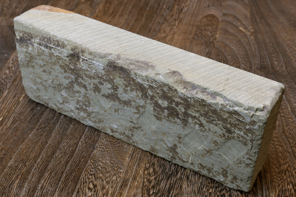 Natural whetstone finishing block, long rectangular gray speckled stone
