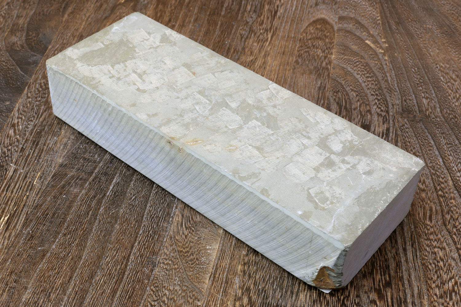 Natural finishing whetstone block, pale stone with squared edges and bevelled corner