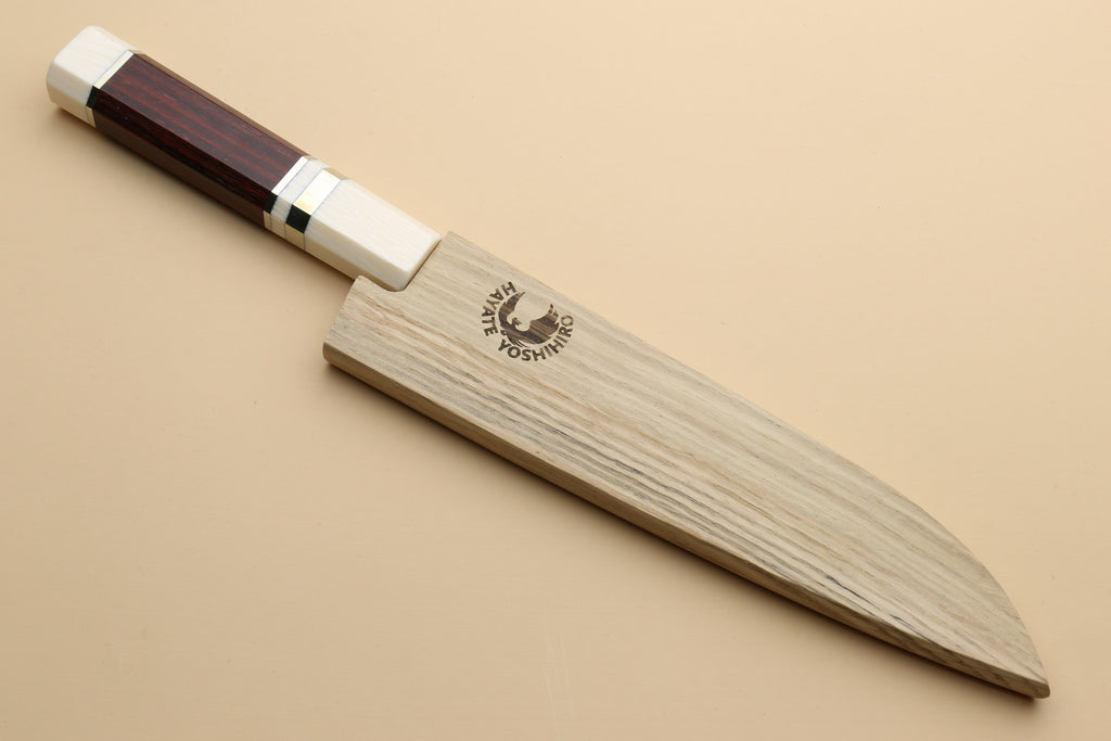 Yoshihiro VG-10 petty utility knife with Damascus blade, octagonal rosewood handle, ivory bolster