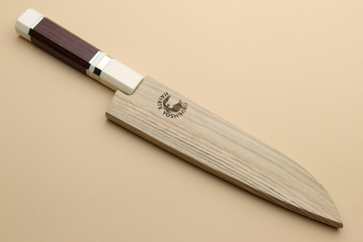 Yoshihiro VG-10 petty utility knife with Damascus blade, octagonal rosewood handle, ivory bolster