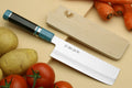 Nakiri vegetable knife, hammered damascus blade and octagonal turquoise handle