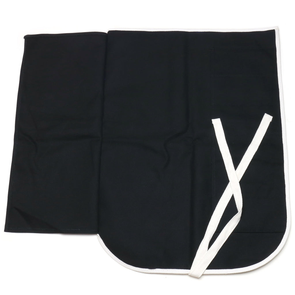 Black cotton knife pouch bag back view with white cross strap