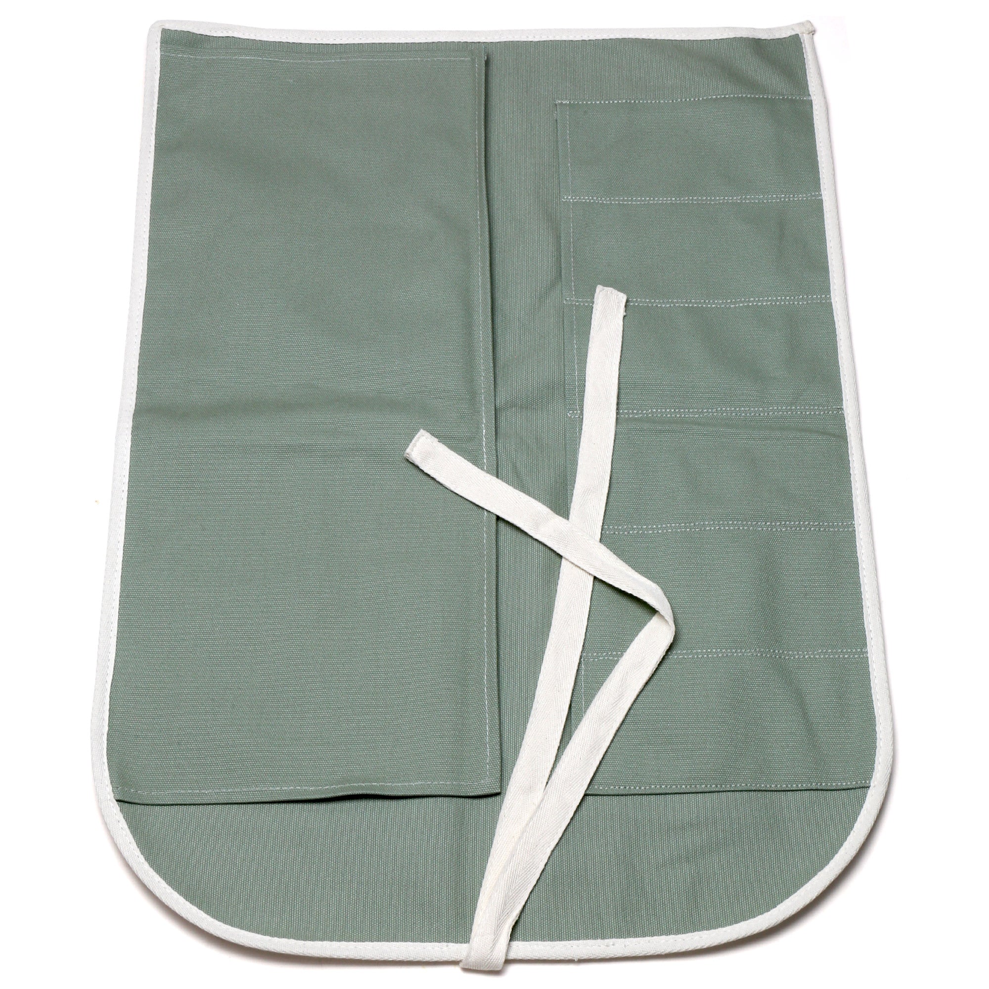 Olive-green cotton 6-slot knife pouch bag, partially folded with white tie strap
