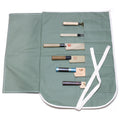 Olive-green cotton 6-slot knife pouch bag with two-panel flap and white tie strap