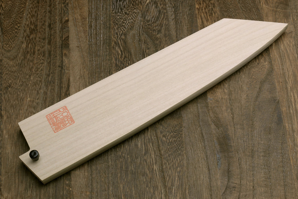 Long light wood blade protector saya cover with emblem and small metal rivet