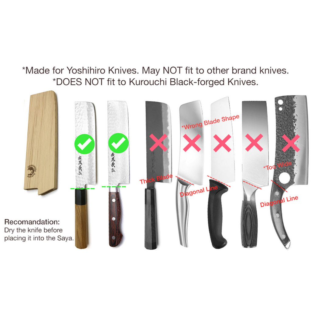 Saya cover fit guide graphic with blade-shape examples and check or X indicators
