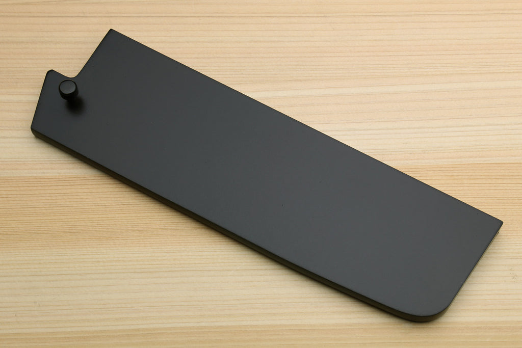 Lacquered wooden knife blade protector saya cover, dark gray, with pull knob