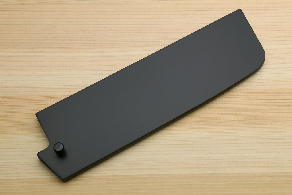 Lacquered wooden knife blade protector saya cover, dark gray, with pull tab