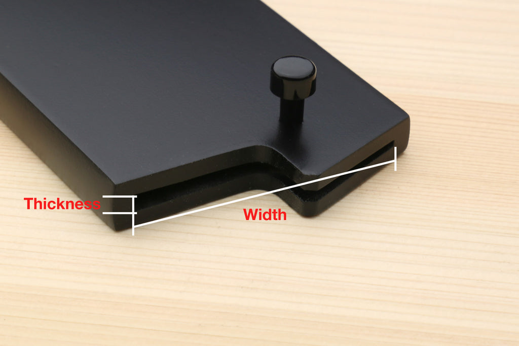 Lacquered wooden knife saya cover with thickness and width measurement labels