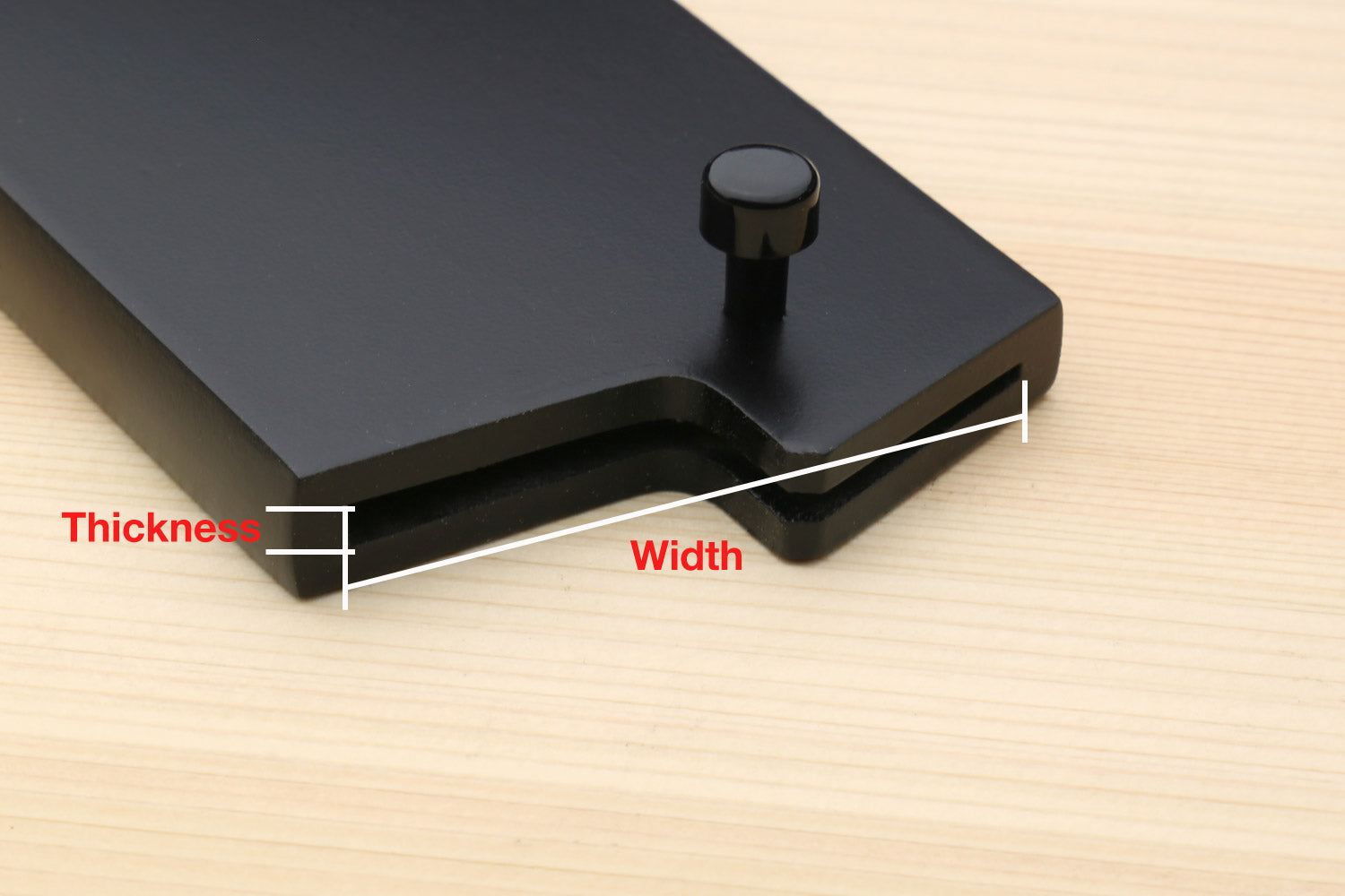 Lacquered wooden knife saya cover with thickness and width measurement labels