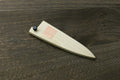 Paring knife blade protector saya cover, light wood with red seal and dark cap