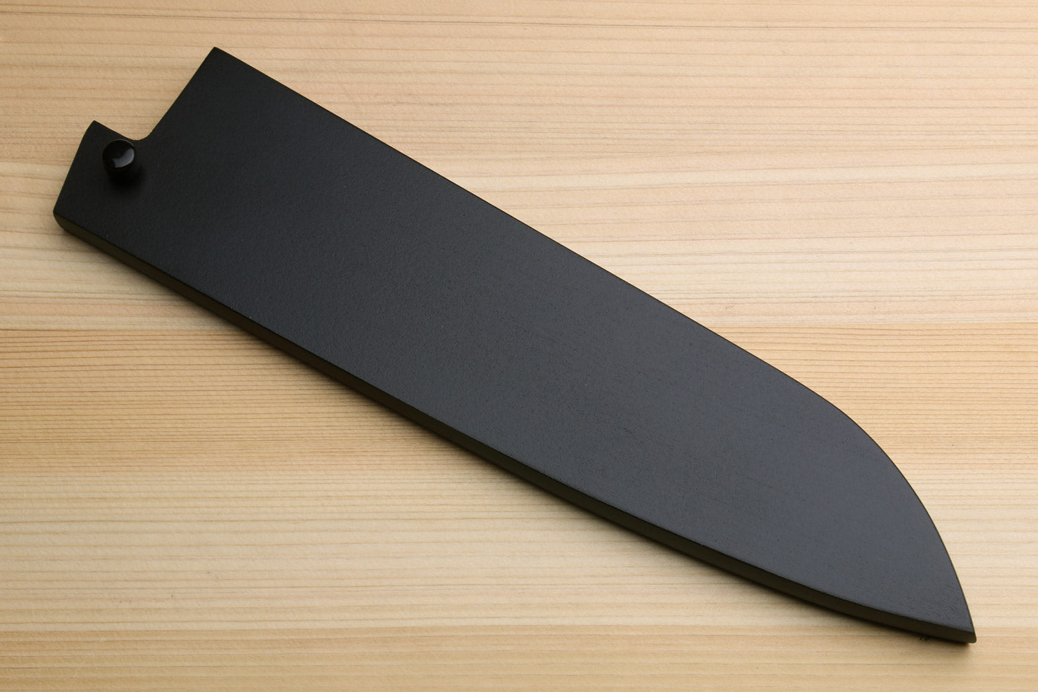 Dark lacquered wooden santoku blade protector saya cover with curved end and knob