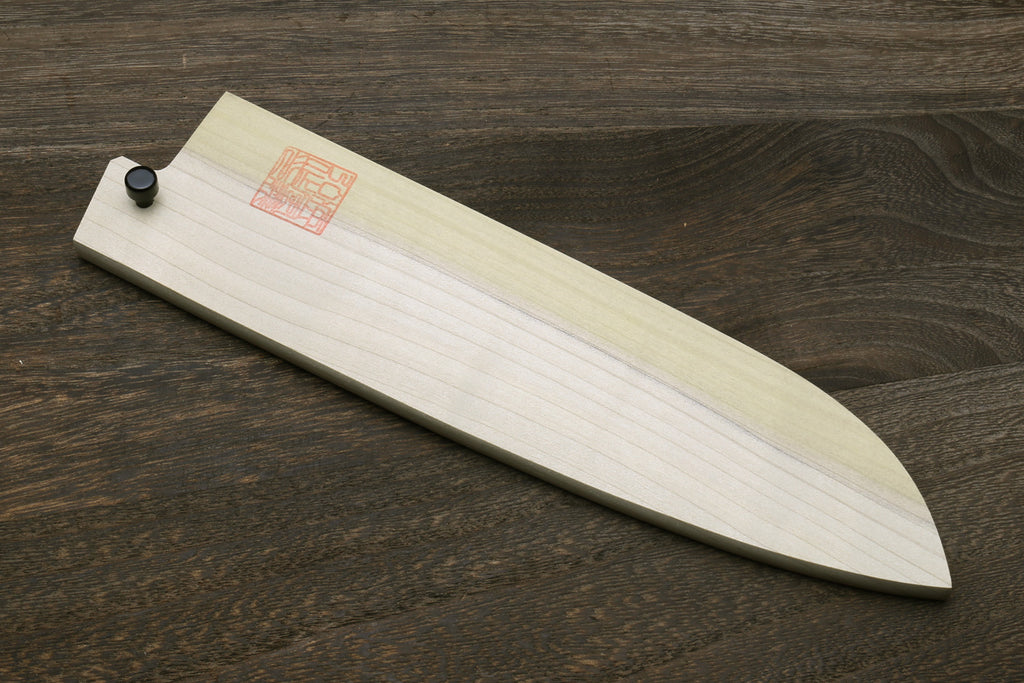 Natural magnolia wood santoku saya blade cover with end fastener pin