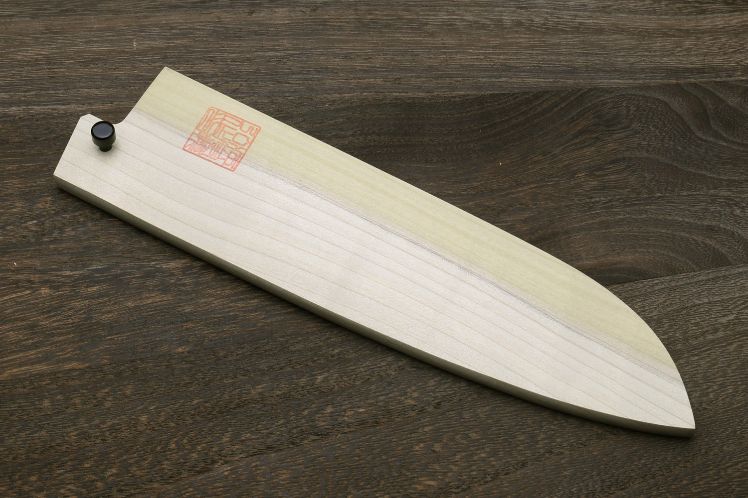 Natural magnolia wood santoku saya blade cover with end fastener pin