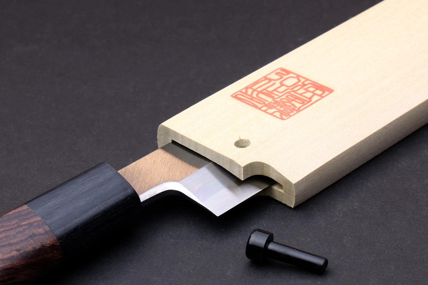 Natural magnolia wooden saya cover with opening and black end cap