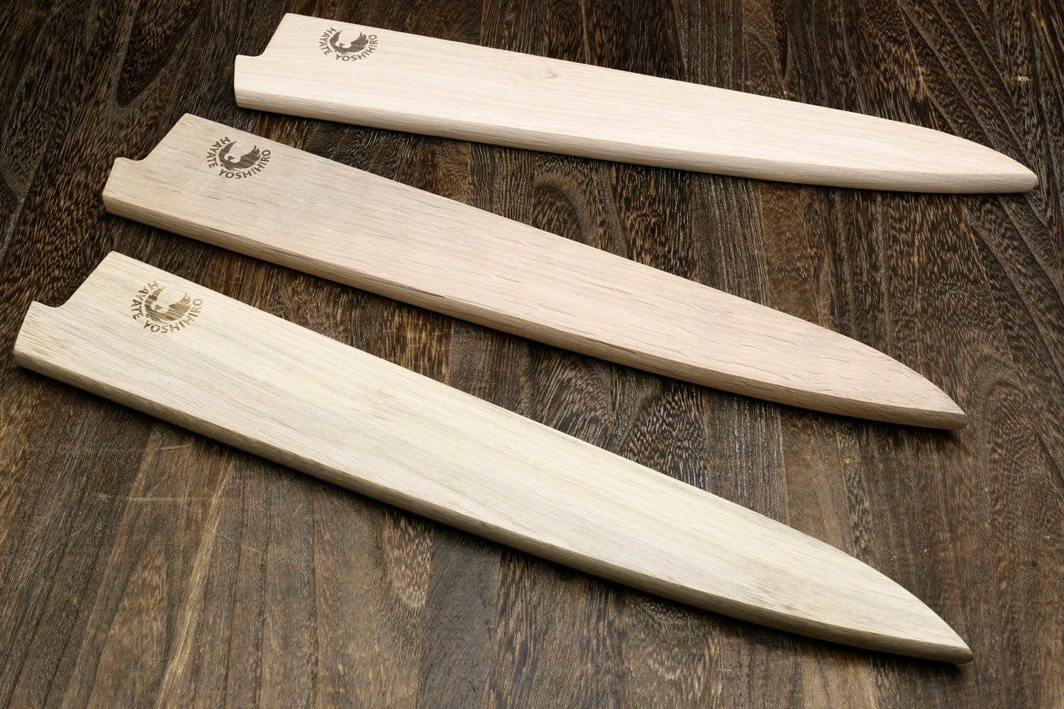 Magnetic oak wood saya blade protector cover for sujihiki knife, light wood grain