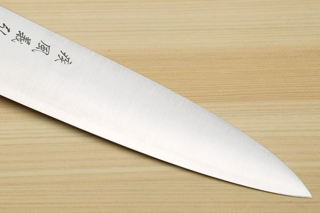Stainless steel gyuto chef knife with sharp pointed tip