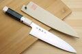 Gyuto chef knife with ocean blue handle and ivory bolster, stainless steel blade