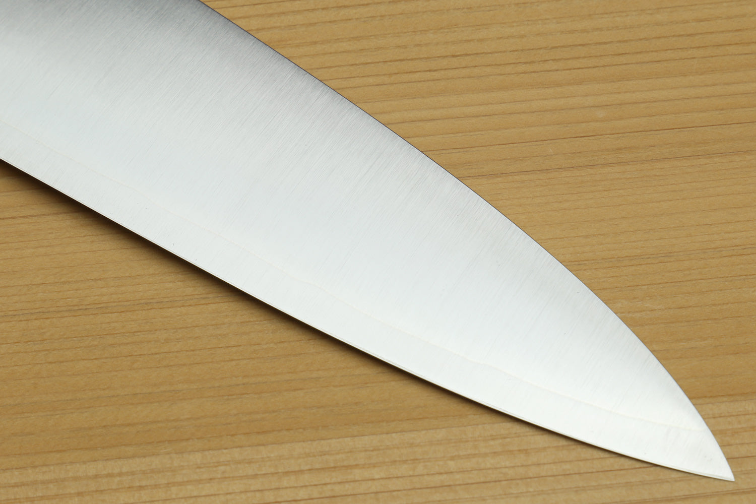 Gyuto chef knife stainless steel blade with pointed tip, smooth white finish