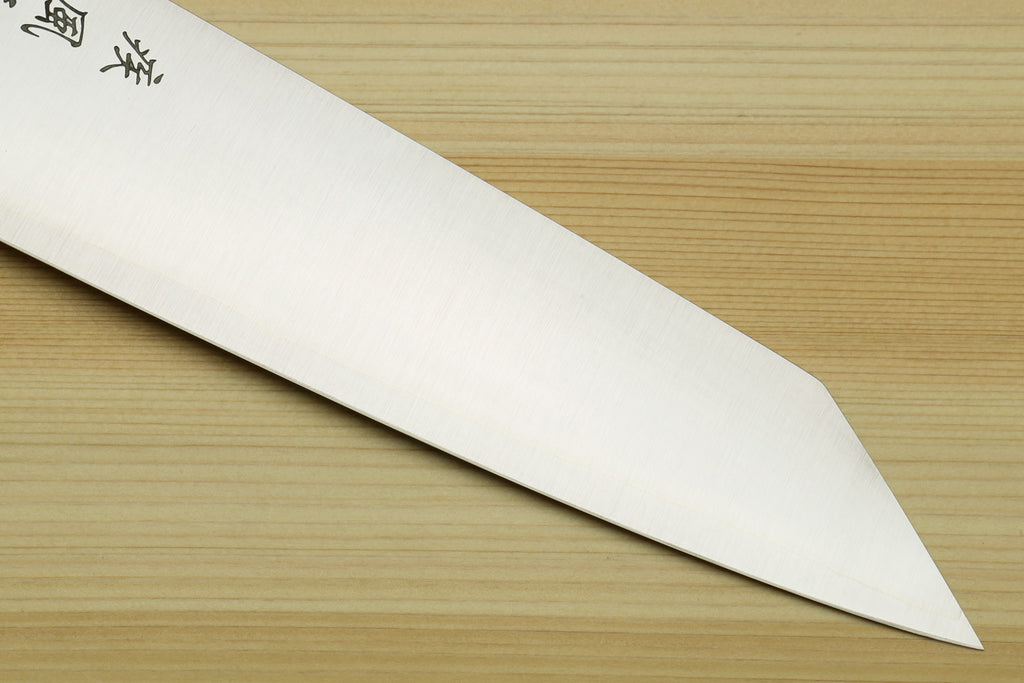 Kiritsuke chef's knife with smooth stainless steel blade and pointed tip