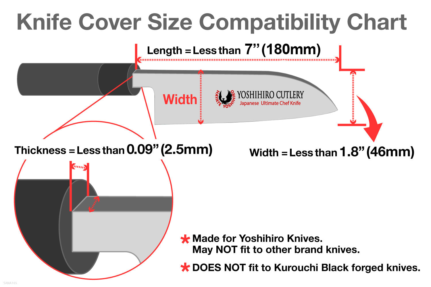 Santoku blade protector size compatibility diagram for Yoshihiro saya cover