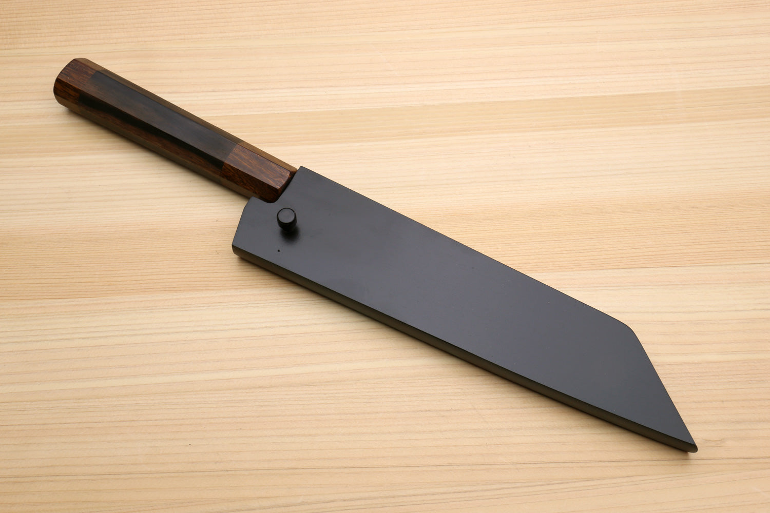 Japanese utility knife with ebony handle and black saya cover, kurouchi blade